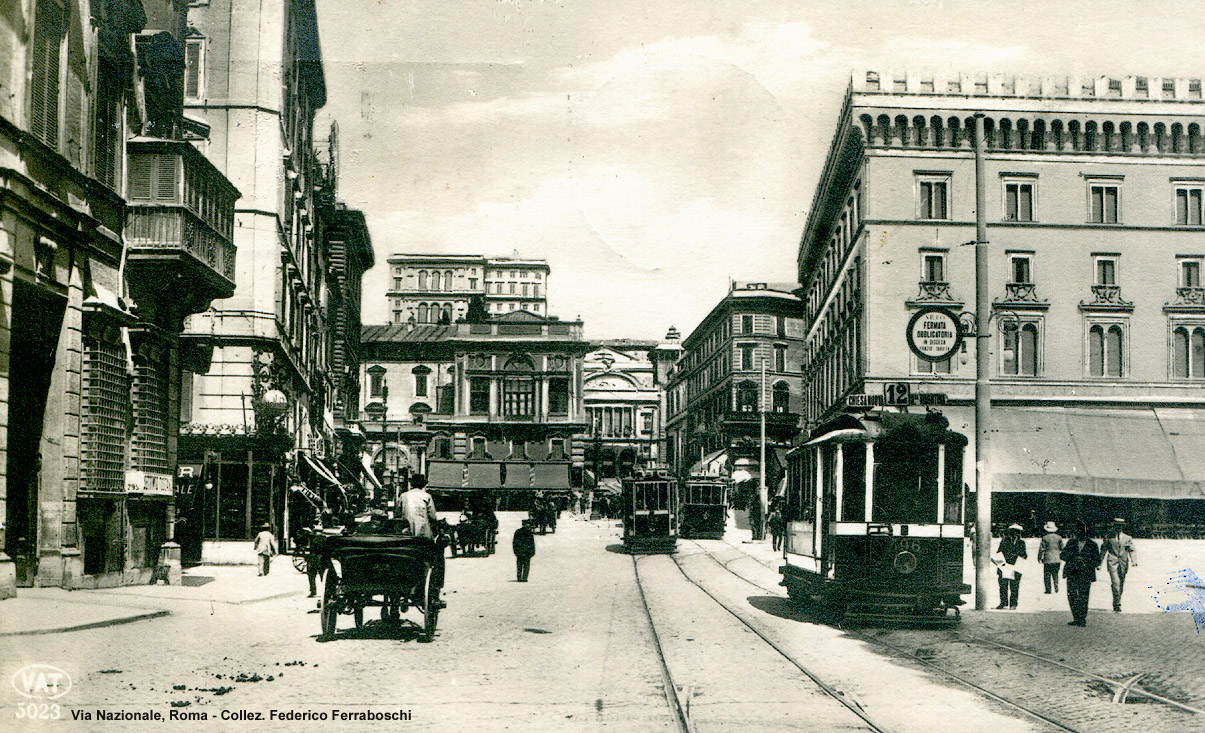 Cartoline di tram romani - Via Nazionale.