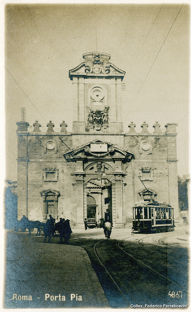 Cartoline di tram romani - Porta Pia.