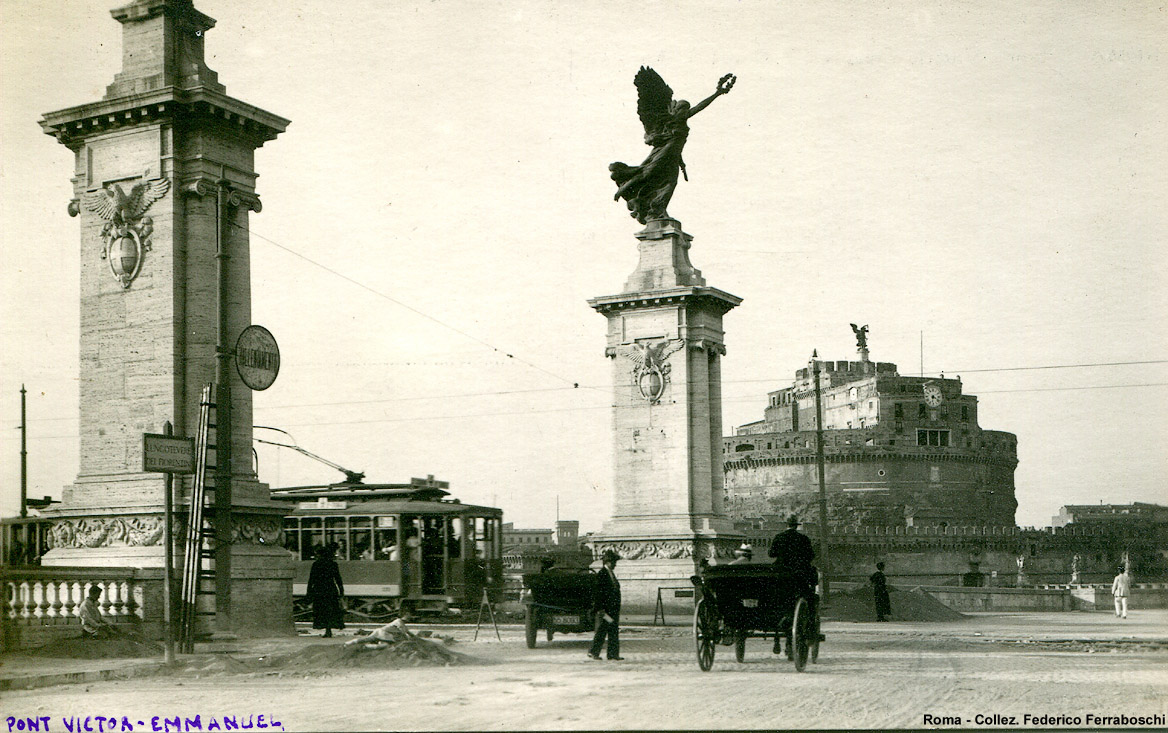 Cartoline di tram romani - Ponte Vittorio Emanuele.