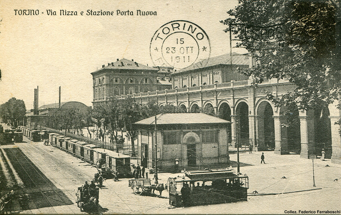 Tram a vapore in cartolina - Torino, via Nizza.