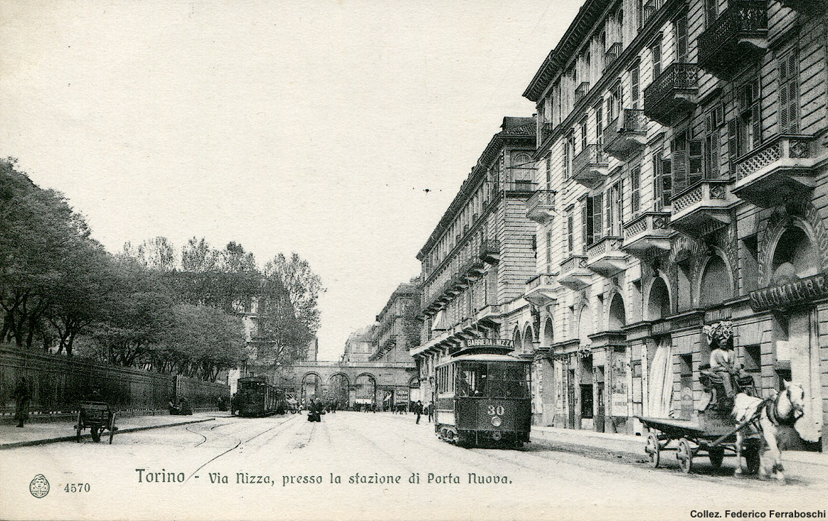 Tram a vapore in cartolina - Torino, via Nizza.