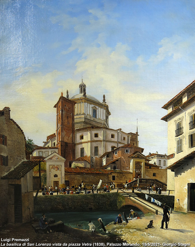 Milano nelle vedute ottocentesche - La basilica di San Lorenzo vista da piazza Vetra.