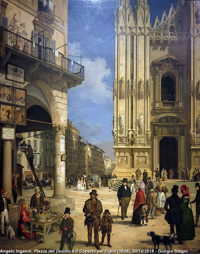 Milano nelle vedute ottocentesche - Piazza del Duomo e il Coperto dei Figini.