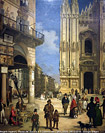 Milano nelle vedute ottocentesche - Piazza del Duomo e il Coperto dei Figini.