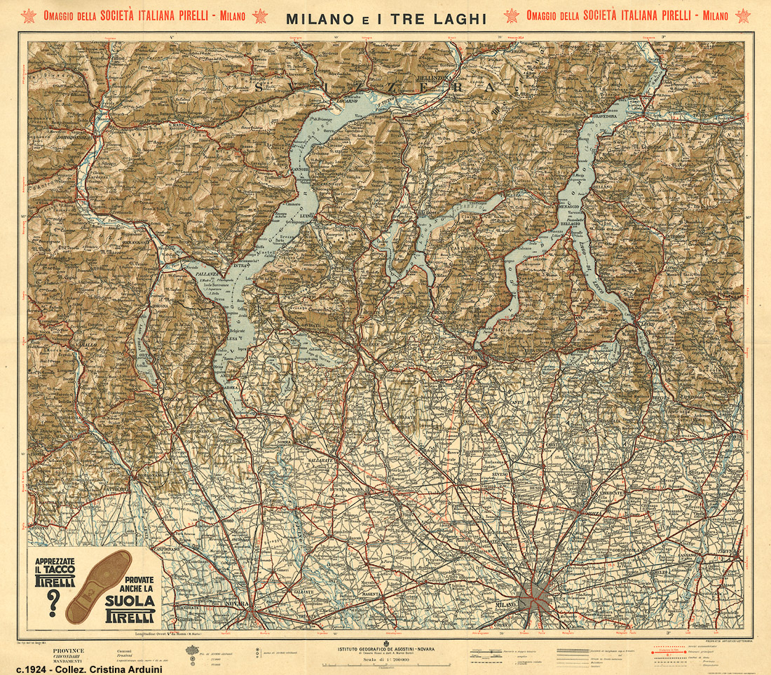 Mappe italiane anni '20 - Milano e i tre laghi (c.1924).