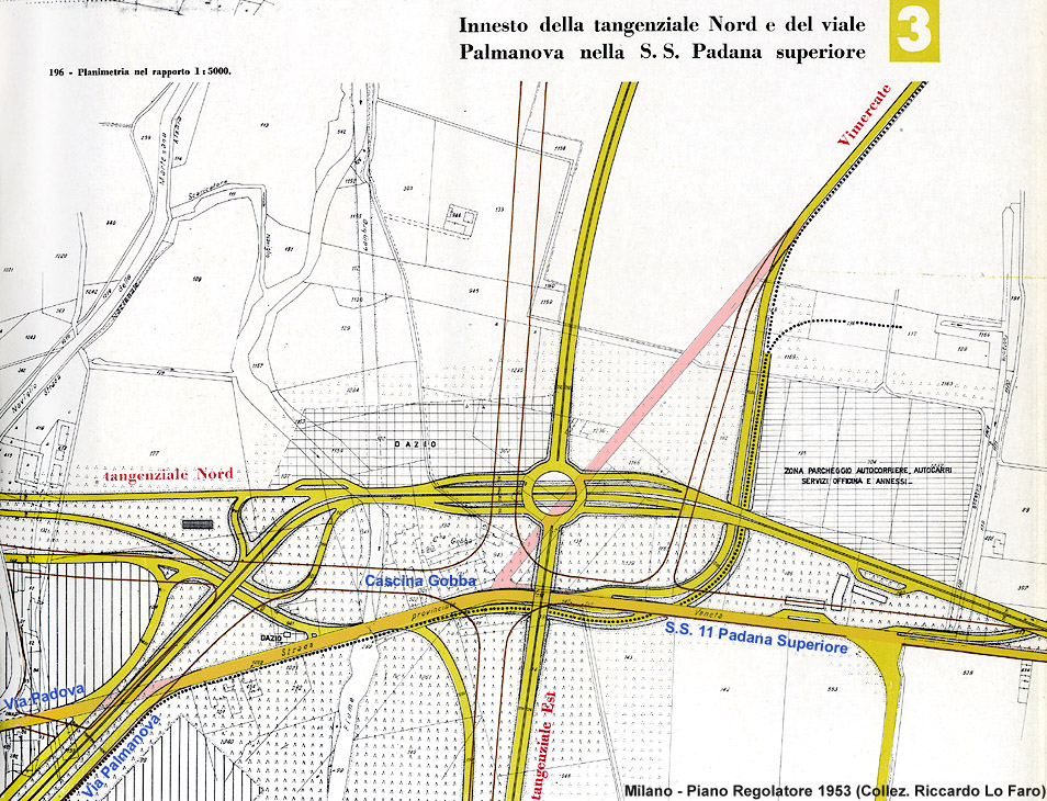 Piano regolatore 1953 - Innesto tangenziale nord e via Palmanova.