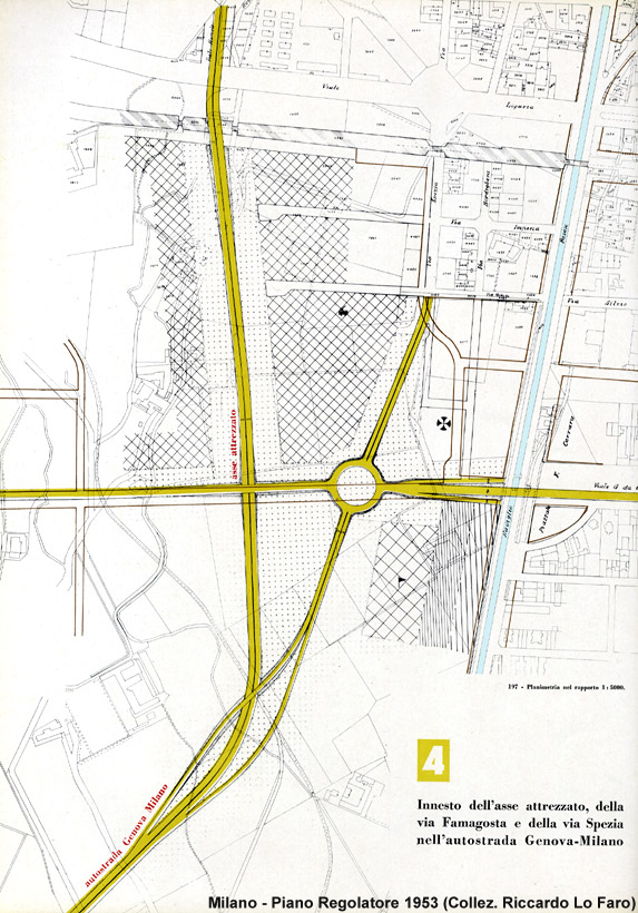 Piano regolatore 1953 - Innesto asse attrezzato e autostrada per Genova.