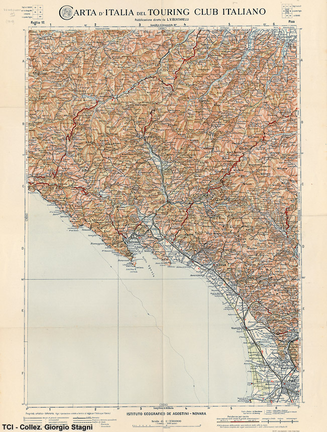 La carta 1:250.000 (c. 1908) - Foglio 17 - Pisa - TCI, Carta d'Italia 1:250.000, 1908 circa.