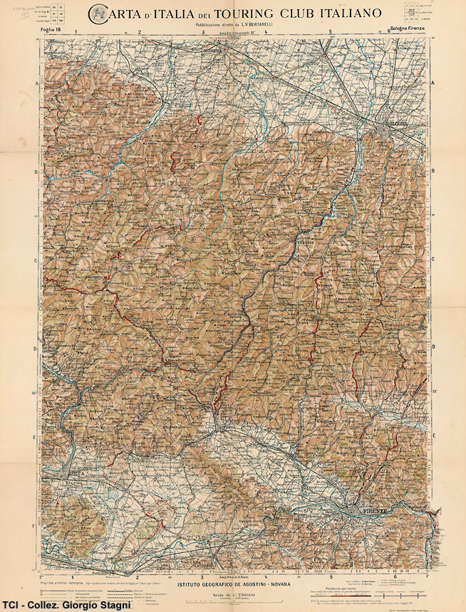 La carta 1:250.000 (c. 1908) - Foglio 18 - Bologna-Firenze - TCI, Carta d'Italia 1:250.000, 1908 circa.