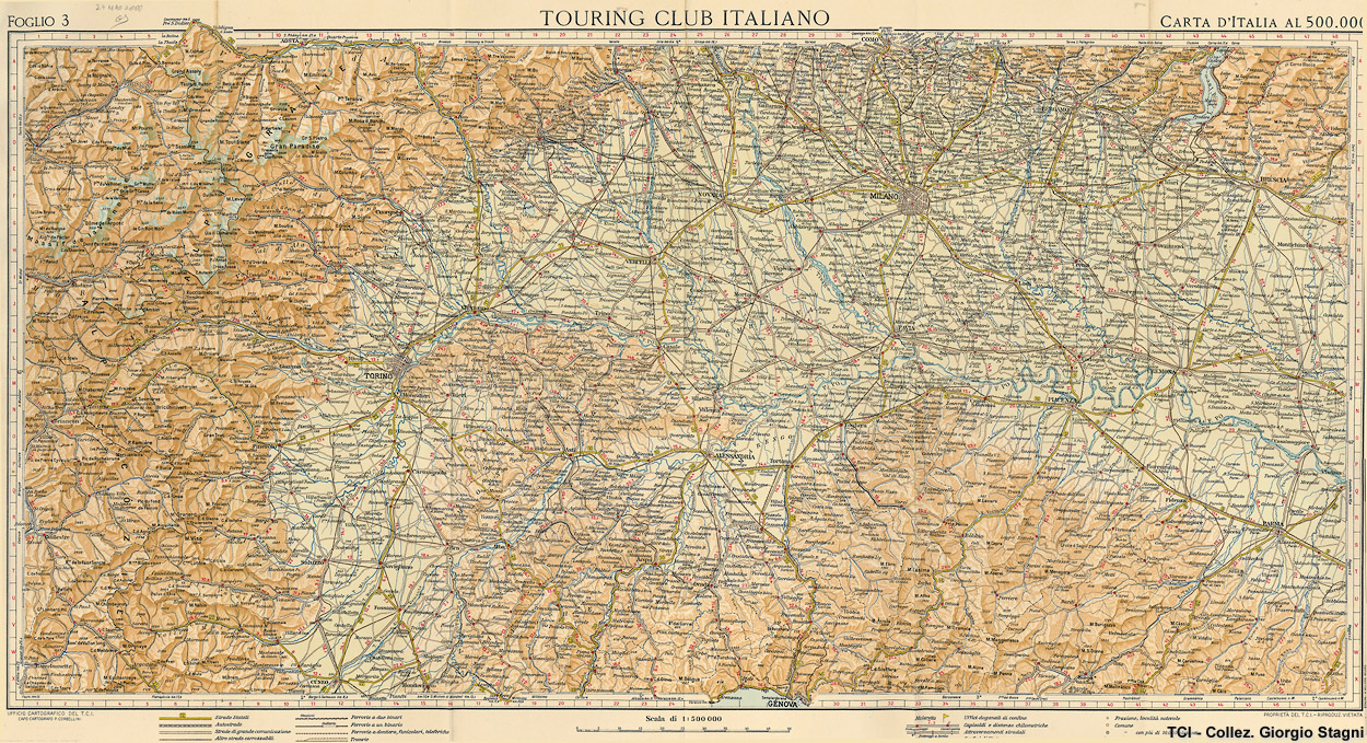 Altre carte e guide - Italia, Foglio 3 - TCI, Carta stradale 1:500.000, c.1932.
