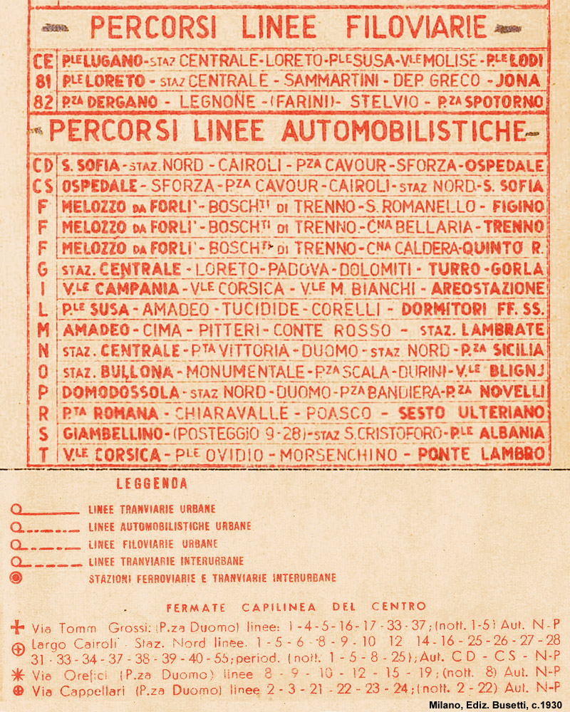 Percorsi c. 1930-35 - Filovie e autobus.