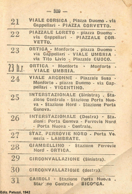 Percorsi 1942 - Linee tram.