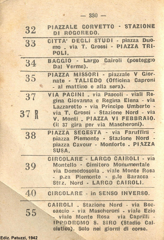 Percorsi 1942 - Linee tram.