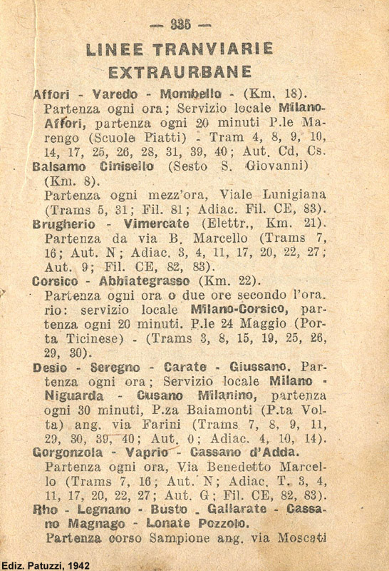 Percorsi 1942 - Tram extraurbani.