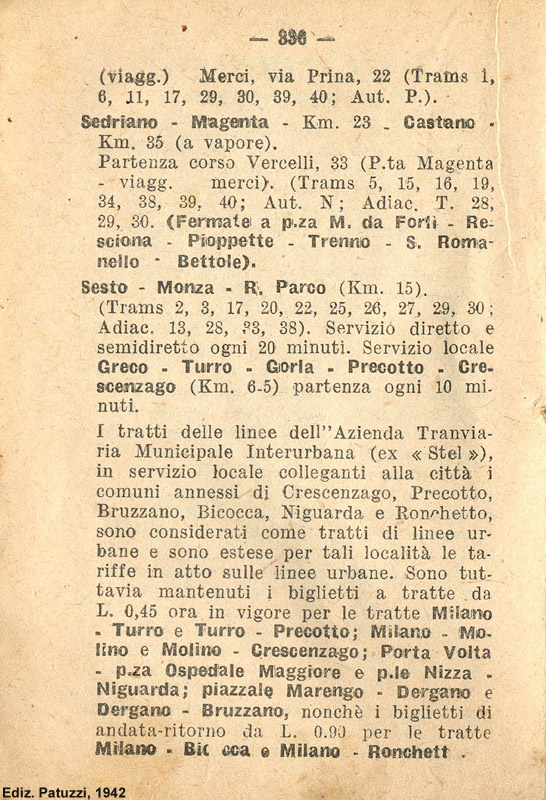 Percorsi 1942 - Tram extraurbani.
