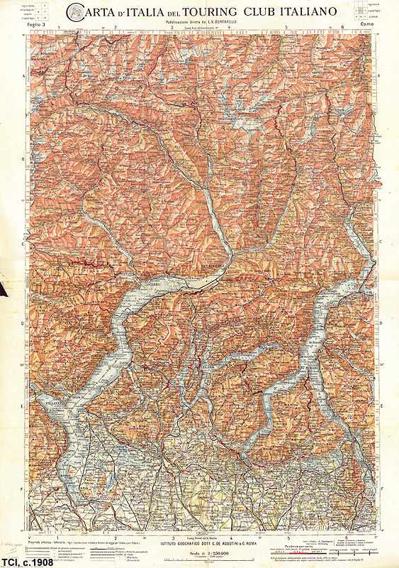 La carta 1:250.000 (c. 1908) - Foglio 3 - Como - TCI, Carta d'Italia 1:250.000, 1908 circa.
