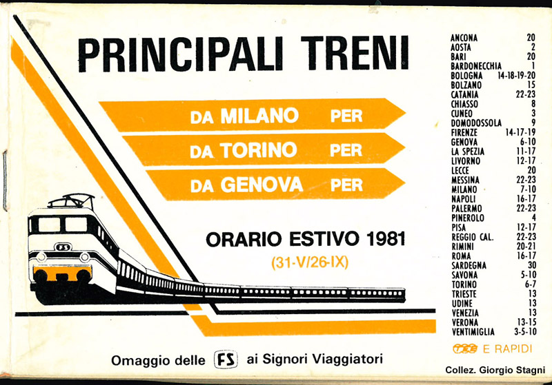 Principali treni - Estate 1981