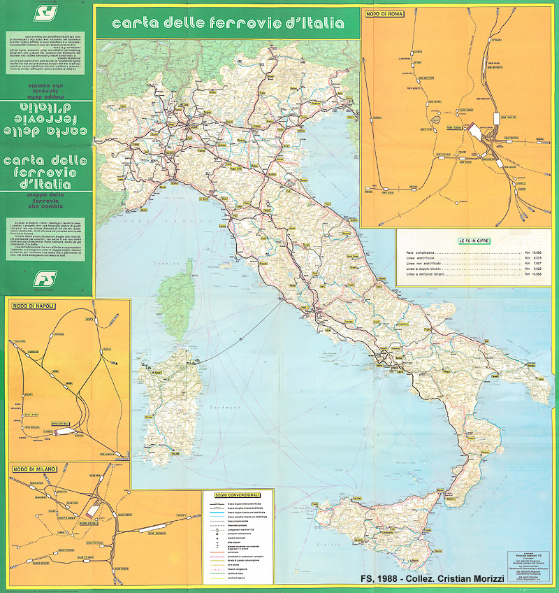 Mappa della ferrovia che cambia (FS 1988) - Carta delle ferrovie d'Italia.