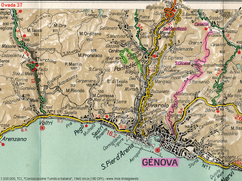 La ferrovia di Casella - Carta TCI 1940.