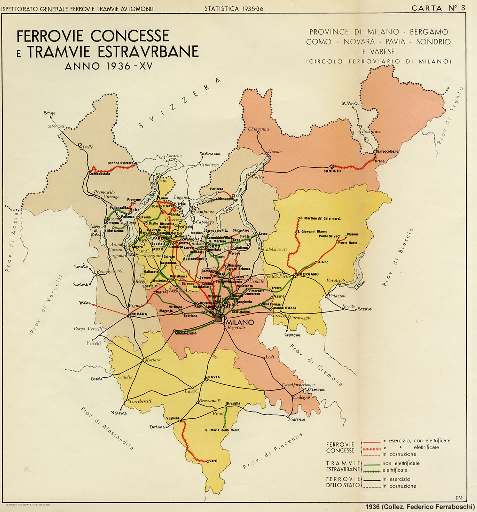 Ferrovie concesse e tramvie estraurbane, 1936 - Lombardia occidentale.