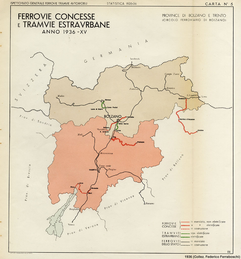 Ferrovie concesse e tramvie estraurbane, 1936 - Trentino-Alto Adige.