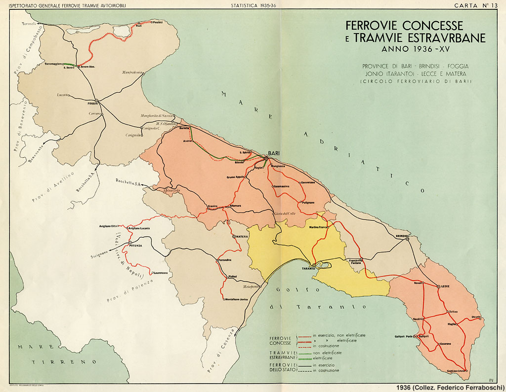 Ferrovie concesse e tramvie estraurbane, 1936 - Puglia.