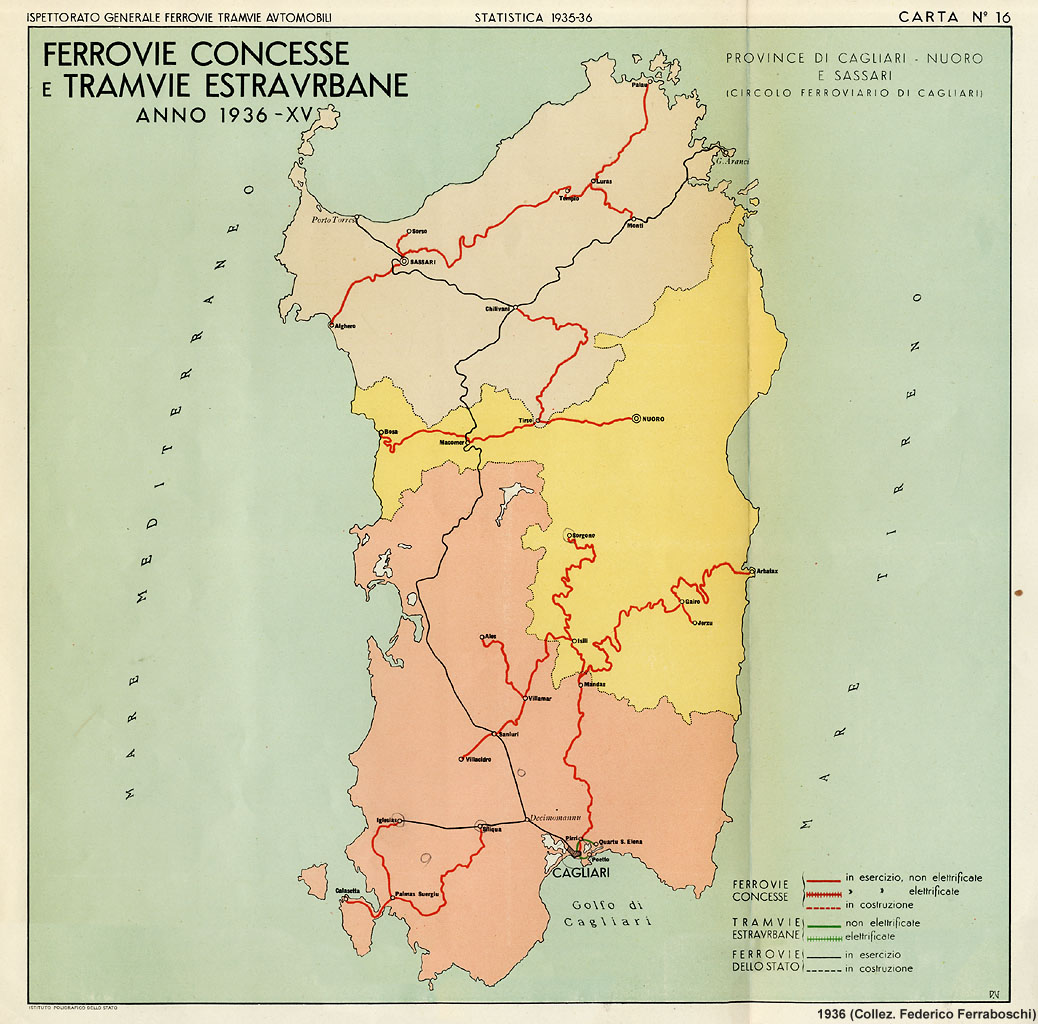 Ferrovie concesse e tramvie estraurbane, 1936 - Sardegna.