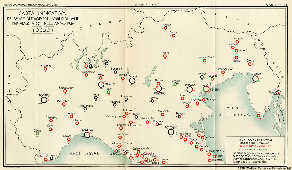 Ferrovie concesse e tramvie estraurbane, 1936 - Trasporti urbani - Nord.