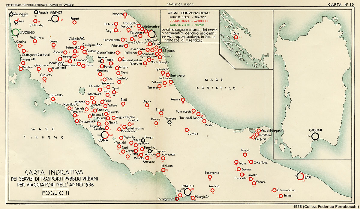 Ferrovie concesse e tramvie estraurbane, 1936 - Trasporti urbani - Centro.