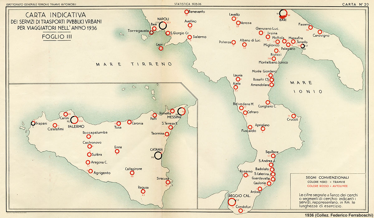 Ferrovie concesse e tramvie estraurbane, 1936 - Trasporti urbani - Sud.