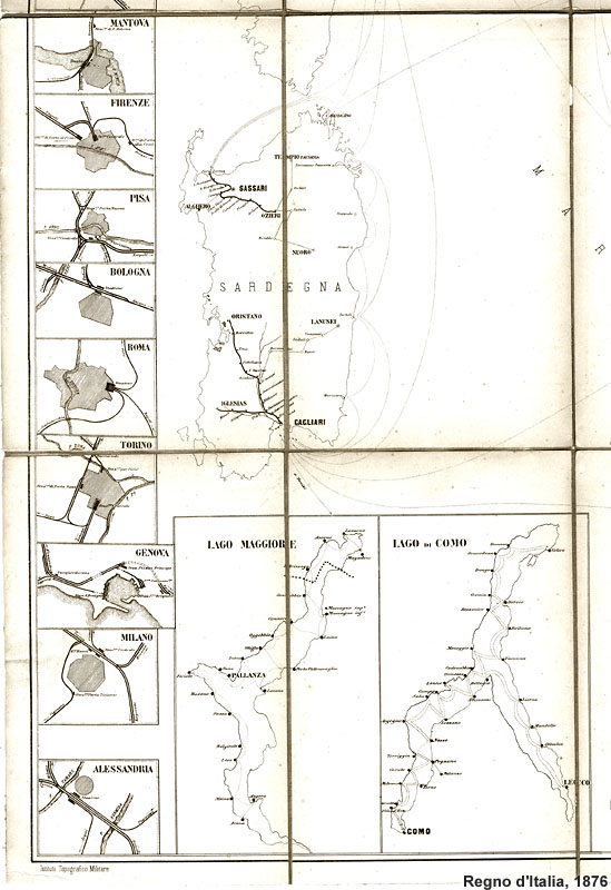 Italia ferroviaria, 1876 - Sardegna, Laghi, piante delle citt.