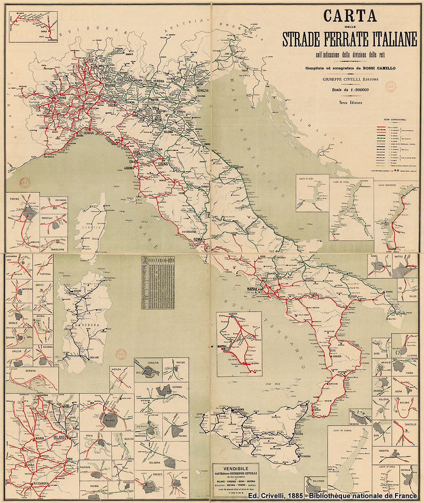 Italia ferroviaria, 1885 - 1885 - Carta delle strade ferrate italiane