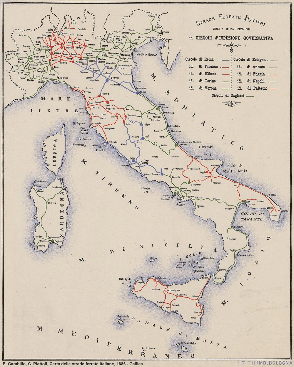 Altre carte ferroviarie 1886-96 - 1886 - Carta delle strade ferrate italiane