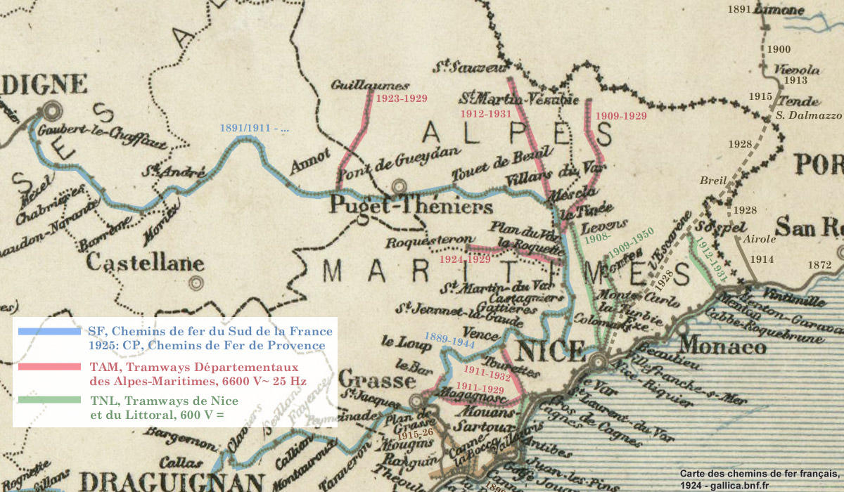 Le reti nizzarde - Carte des chemins de fer franais (1924)