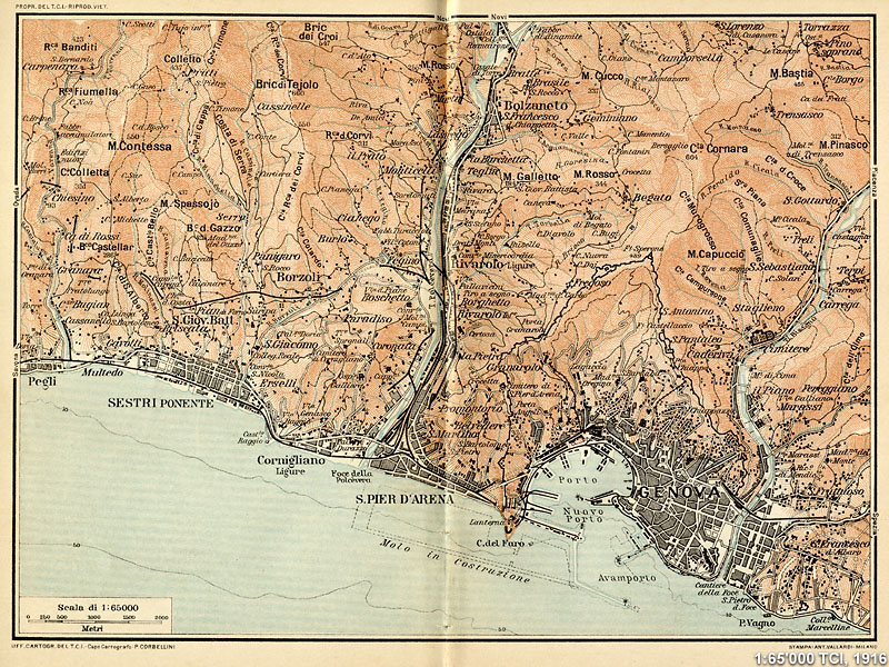 Le carte 1:250.000 nella Guida Rossa - Genova (ovest) - TCI, Guida d'Italia, 1916.