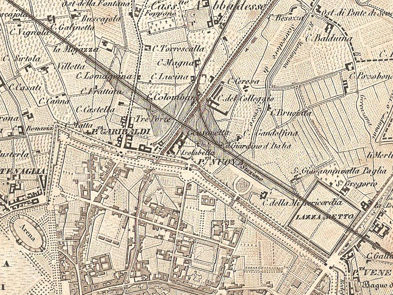 Milano, 1865 (particolari) - Stazione Centrale.