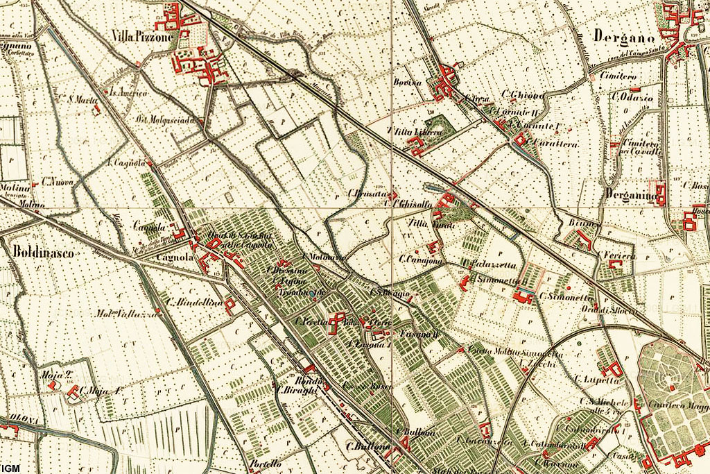 Carta manovra dei dintorni di Milano - Villapizzone, Bullona, Simonetta.