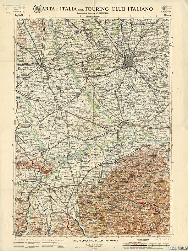 La carta 1:250.000 (c. 1908) - Foglio 10 - Milano - TCI, Carta d'Italia 1:250.000, 1908 circa.