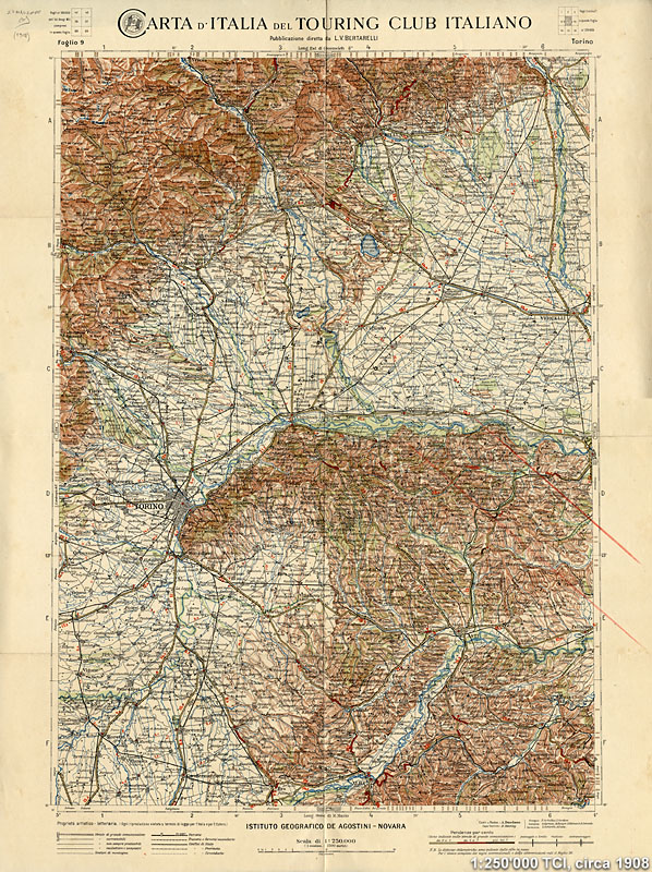 La carta 1:250.000 (c. 1908) - Foglio 9 - Torino - TCI, Carta d'Italia 1:250.000, 1908 circa.