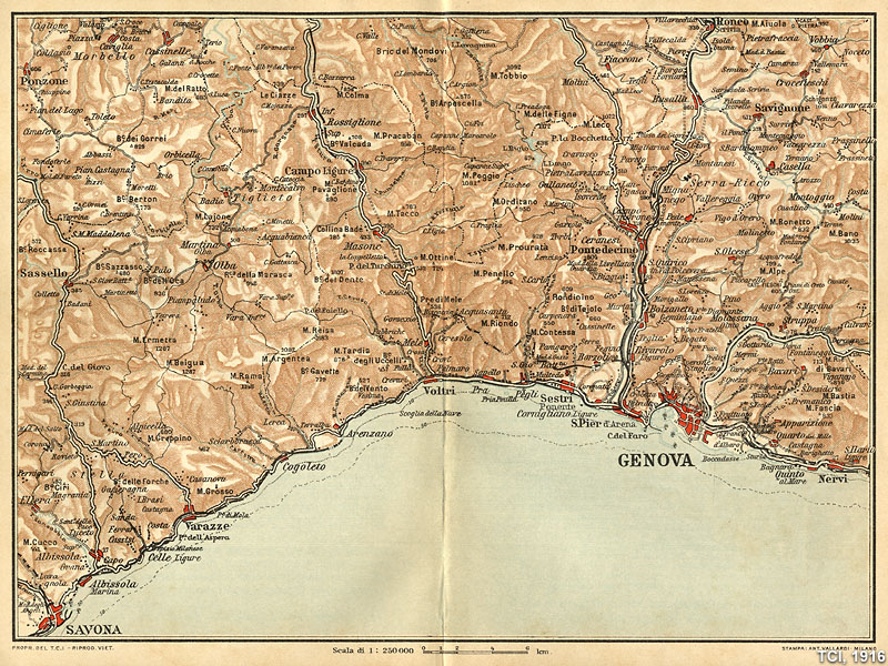 Le carte 1:250.000 nella Guida Rossa - Genova - TCI, Guida d'Italia, 1916.