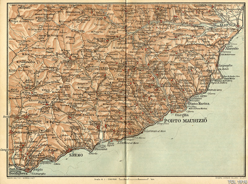 Le carte 1:250.000 nella Guida Rossa - Imperia - TCI, Guida d'Italia, 1916.