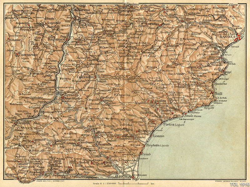 Le carte 1:250.000 nella Guida Rossa - Savona - TCI, Guida d'Italia, 1916.