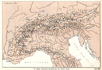 Altre mappe - Cartina schematica oro-idrografica del sistema alpino - TCI, L'Italia fisica, 1957.