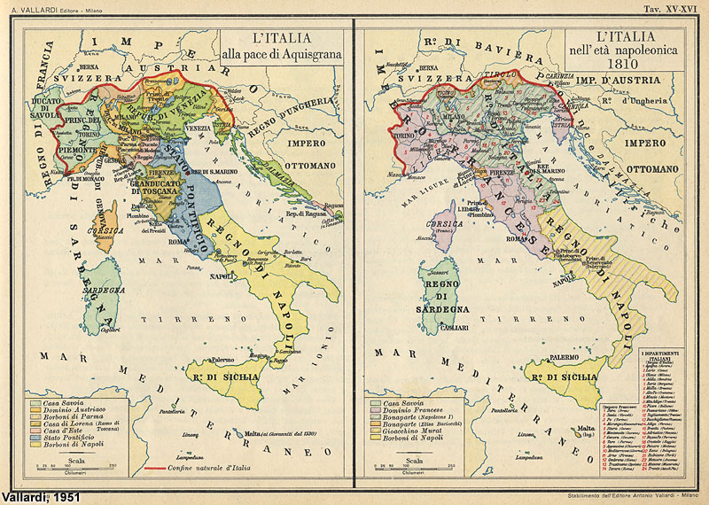 Atlante Storico Vallardi (1951) - L'Italia alla pace di Aquisgrana - L'Italia nell'età napoleonica 1810