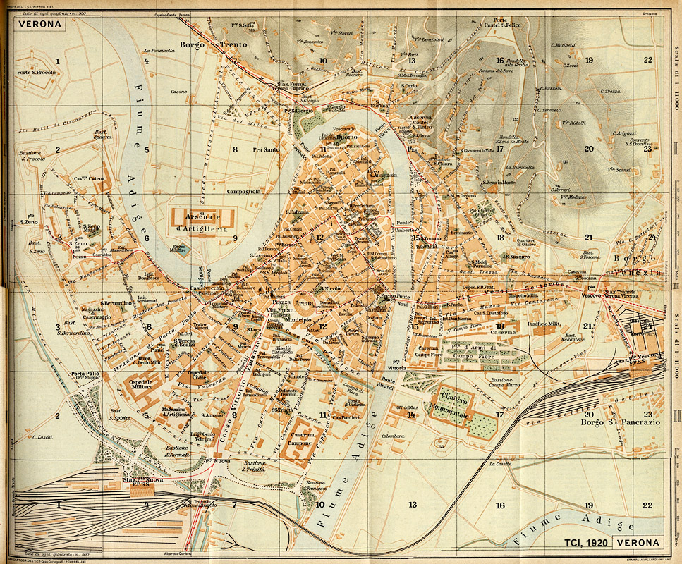 Citt italiane, anni '20 - Verona - TCI, Guida d'Italia, 1920.