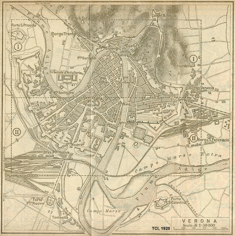 Citt italiane, anni '20 - Verona (vista d'insieme) - TCI, Guida d'Italia, 1920.